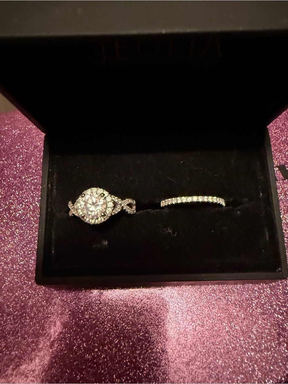 Silver Halo Cubic Zirconia Engagement Ring Set - Silver